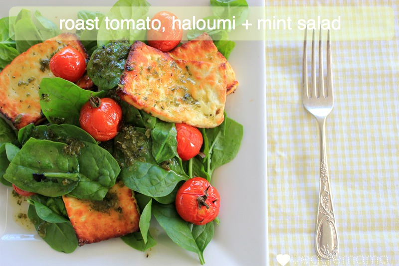 roast tomato, haloumi and mint salad