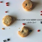 Gluten free choc-chip goji berry cookies recipe: these gluten-free (and almost-healthy!) choc chip cookies are packed with juicy goji berries for that little something extra